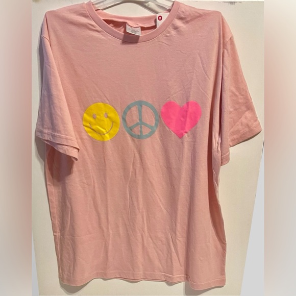 2pc-Smily Peace Love & Vibes Ladies T-Shirt Sz:M pink/Clear Zippered pouch Bag - Picture 2 of 4